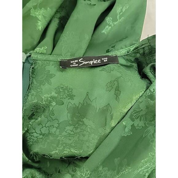 Simplee Green Dress Jaquard Balloon Sleeve Size Medium - Picture 6 of 10